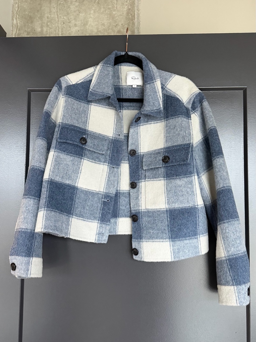 Rails Blue & White Plaid Cropped Jacket Size Small